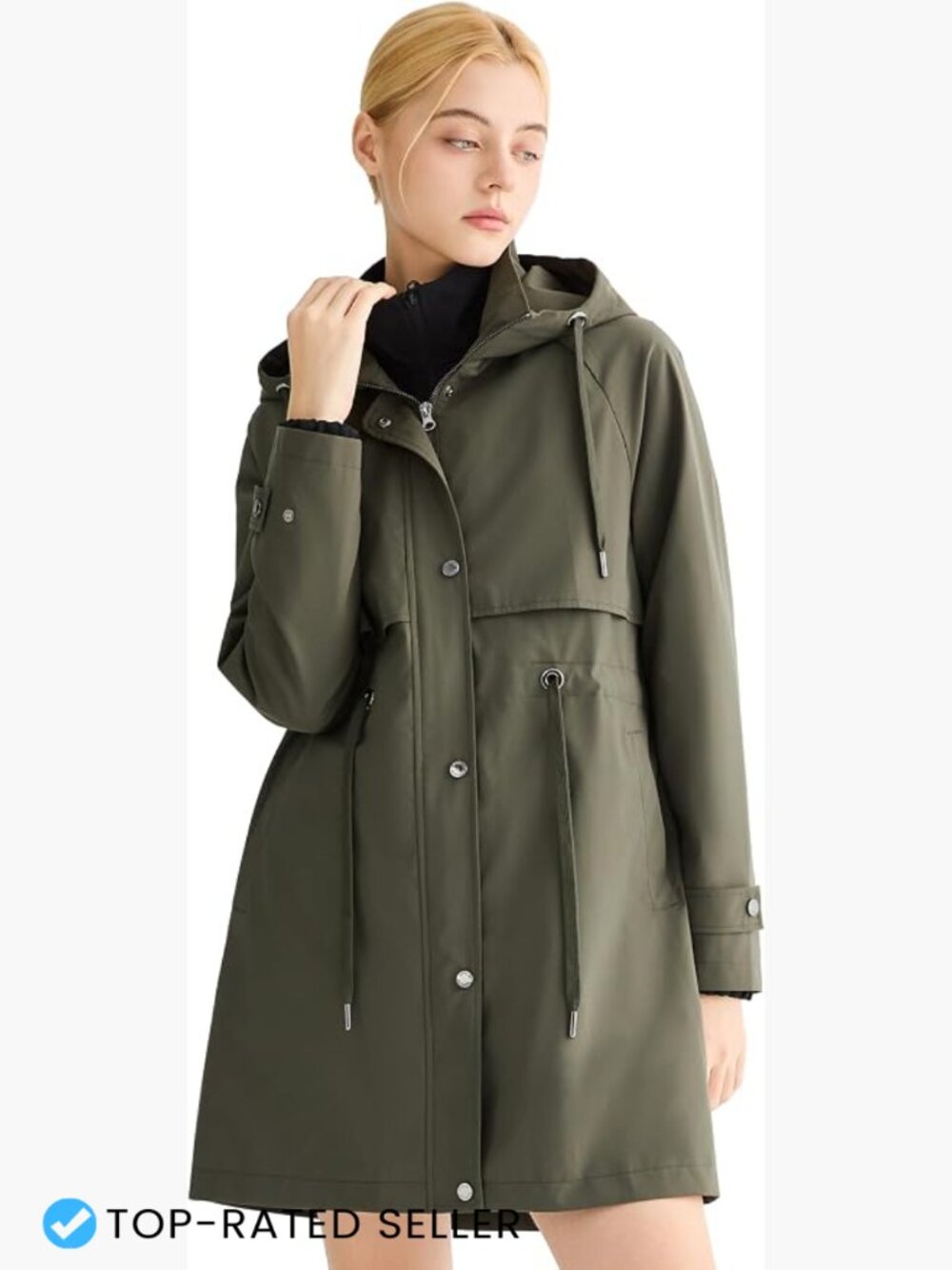 Waterproof Hooded Rain Jacket Long Trench Coat Lightweight Windbreaker